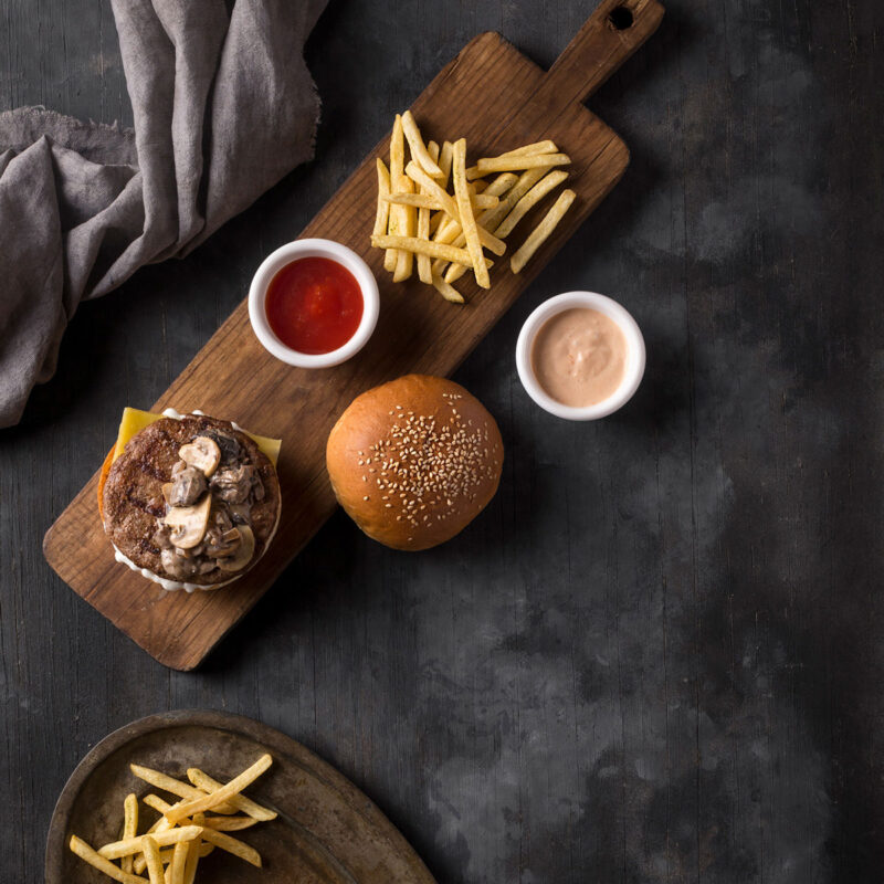 Beef Burger with French Fries and Mayonnaise